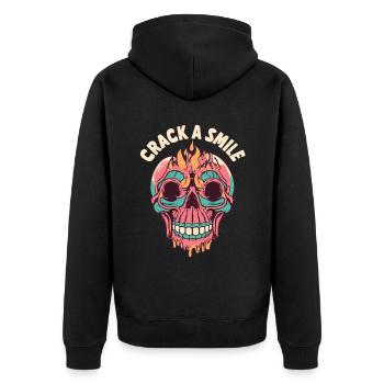 Skulls Crack A Smile Totenkopf Skull - Unisex Premium Bio Zip Hoodie - Schwarz - Hinten - Nico (187cm)