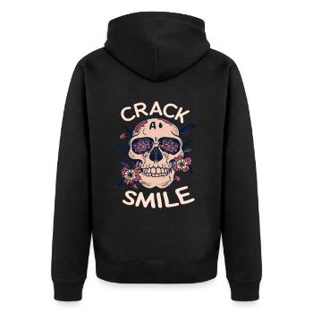 Skulls Crack A Smile Totenkopf Skull - Unisex Premium Bio Zip Hoodie - Schwarz - Hinten - Nico (187cm)