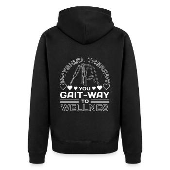 PT Physiotherapie Physiotherapeutin Job - Unisex Premium Bio Zip Hoodie - Schwarz - Hinten - Nico (187cm)