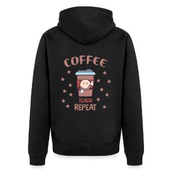 Coffee Teach Repeat Retro - Coffee Teacher School - Unisex Premium Organic Zip Hoodie - black - Back - Nico (187cm)