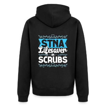 Pflegehelfer Pflegehelferin - Unisex Premium Bio Zip Hoodie - Schwarz - Hinten - Nico (187cm)