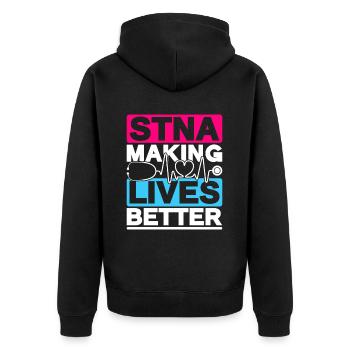 Altenpflegehelfer Pflegehelfer Pflegehelferin - Unisex Premium Bio Zip Hoodie - Schwarz - Hinten - Nico (187cm)