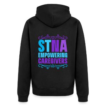 Altenpflegehelfer Pflegehelfer Pflegehelferin - Unisex Premium Bio Zip Hoodie - Schwarz - Hinten - Nico (187cm)