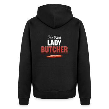 The Real Lady Butcher Barbecue - Unisex Premium Organic Zip Hoodie - black - Back - Nico (187cm)