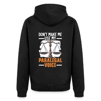 Juristischer Assistent Job Recht Richter im Gerichtssaal - Unisex Premium Bio Zip Hoodie - Schwarz - Hinten - Nico (187cm)