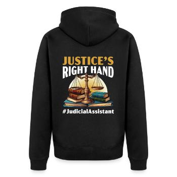 Juristischer Assistent Job Recht Richter im Gerichtssaal - Unisex Premium Bio Zip Hoodie - Schwarz - Hinten - Nico (187cm)