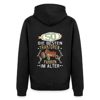 50 Geburtstag Traktor Treker Bauer Trecker Rentner - Unisex Premium Bio Zip Hoodie - Schwarz - Hinten - Nico (187cm)