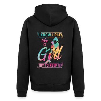 Field Hockey Watercolor I Know I - Unisex Premium Bio Zip Hoodie - Schwarz - Hinten - Nico (187cm)