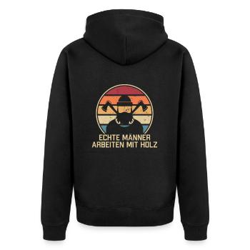 Echte Männer arbeiten mit Holz Tischler Carpenter - Unisex Premium Bio Zip Hoodie - Schwarz - Hinten - Nico (187cm)