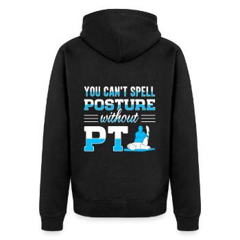PT Physiotherapie Physiotherapeutin Job - Unisex Premium Bio Zip Hoodie - Schwarz - Hinten - Nico (187cm)