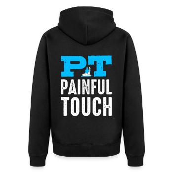 PT Physiotherapie Physiotherapeutin Job - Unisex Premium Bio Zip Hoodie - Schwarz - Hinten - Nico (187cm)
