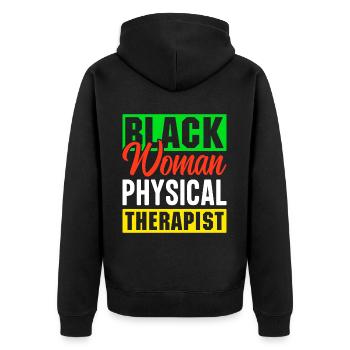 PT Physiotherapie Physiotherapeutin Job - Unisex Premium Bio Zip Hoodie - Schwarz - Hinten - Nico (187cm)