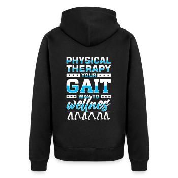 PT Physiotherapie Physiotherapeutin Job - Unisex Premium Bio Zip Hoodie - Schwarz - Hinten - Nico (187cm)