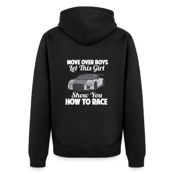 Automobile Speed Racer Speedway Turbo-Rennen - Unisex Premium Bio Zip Hoodie - Schwarz - Hinten - Nico (187cm)