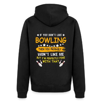 Bowling Bowler - Unisex Premium Bio Zip Hoodie - Schwarz - Hinten - Nico (187cm)