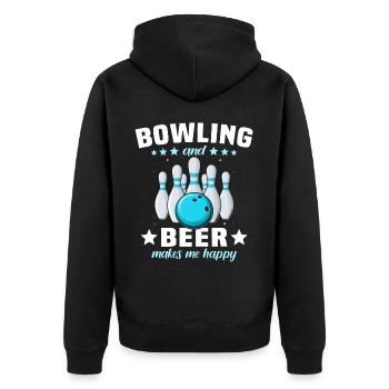 Bowling Bowler - Unisex Premium Bio Zip Hoodie - Schwarz - Hinten - Nico (187cm)