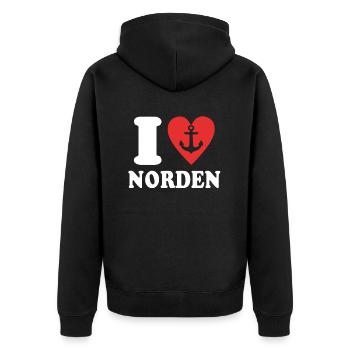 Norden Liebe Nordener - Unisex Premium Bio Zip Hoodie - Schwarz - Hinten - Nico (187cm)