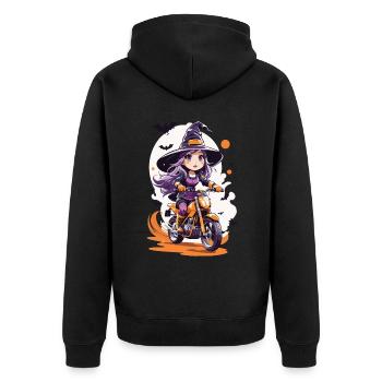 Anime Stil Motocross Hexe Halloween Biker - Unisex Premium Bio Zip Hoodie - Schwarz - Hinten - Nico (187cm)