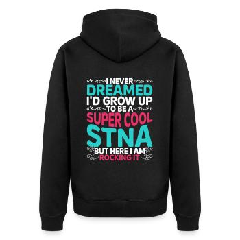 Altenpflegehelfer Pflegehelfer Pflegehelferin - Unisex Premium Bio Zip Hoodie - Schwarz - Hinten - Nico (187cm)