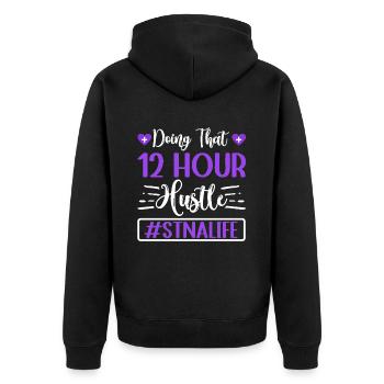 Damit 12 Stunden - Staatlich Getestete - Unisex Premium Bio Zip Hoodie - Schwarz - Hinten - Nico (187cm)