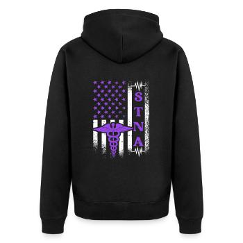 STNA U.S. Flag - State Tested - Unisex Premium Organic Zip Hoodie - black - Back - Nico (187cm)