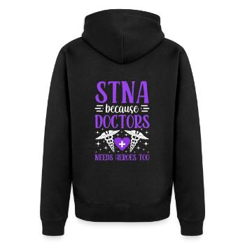Doctors Need Heroes - State Tested - Unisex Premium Organic Zip Hoodie - black - Back - Nico (187cm)