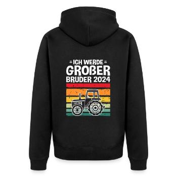 Ich Werde Großer Bruder 2024 - Unisex Premium Bio Zip Hoodie - Schwarz - Hinten - Nico (187cm)