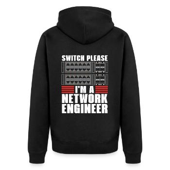 Network Engineer Switch Please I'm A Cybersecurity - Unisex Premium Bio Zip Hoodie - Schwarz - Hinten - Nico (187cm)