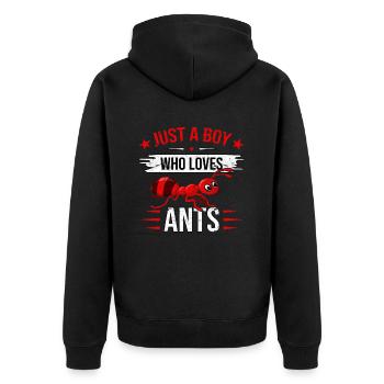 Just a boy who loves ants - Unisex Premium Bio Zip Hoodie - Schwarz - Hinten - Nico (187cm)