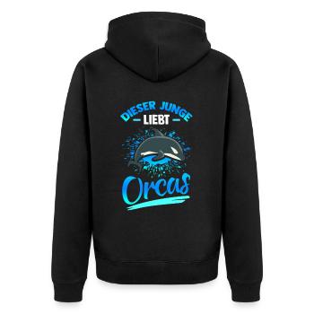 Dieser Junge Liebt Orcas Fische Wal Rettet die Wel - Unisex Premium Bio Zip Hoodie - Schwarz - Hinten - Nico (187cm)