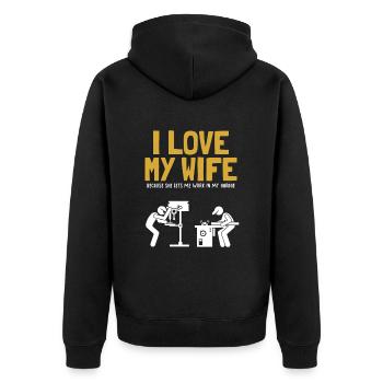 I love my Wife Carpenter Tischler Holztechniker - Unisex Premium Bio Zip Hoodie - Schwarz - Hinten - Nico (187cm)