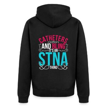 Pflegehelferin Pflegehelfer Altenpflegehelfer - Unisex Premium Bio Zip Hoodie - Schwarz - Hinten - Nico (187cm)
