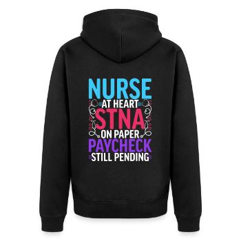 Altenpflegehelfer Pflegehelfer Pflegehelferin - Unisex Premium Bio Zip Hoodie - Schwarz - Hinten - Nico (187cm)