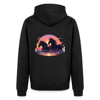 Horses, Sunset, Horse, Stallion, Riding - Unisex Premium Organic Zip Hoodie - black - Back - Nico (187cm)