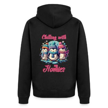 Winter Homies - Plaisir des pingouins dans la neige - Veste à capuche bio Premium Unisexe - noir - Dos - Nico (187cm)