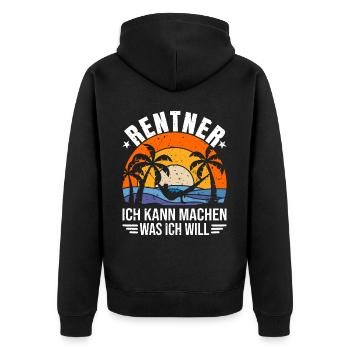 Rentner Shirt, Rentner Geschenke, Rente Spruch - Unisex Premium Bio Zip Hoodie - Schwarz - Hinten - Nico (187cm)