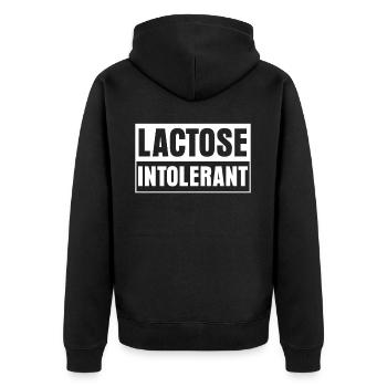 Lactose intolerance Joke - Unisex Premium Bio Zip Hoodie - Schwarz - Hinten - Nico (187cm)