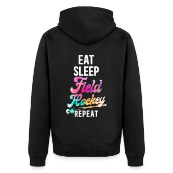 Field Hockey Eat Sleep Field - Unisex Premium Bio Zip Hoodie - Schwarz - Hinten - Nico (187cm)