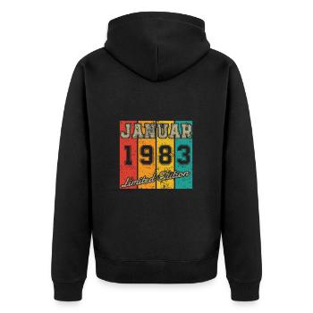 Date de naissance : Janvier 1983 - Édition limitée Retro - Veste à capuche bio Premium Unisexe - noir - Dos - Nico (187cm)