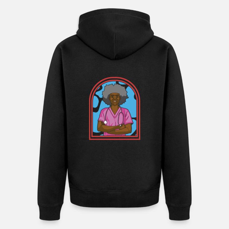 Krankenschwester Afro Notfall Krankenschwester - Unisex Premium Bio Zip Hoodie - Schwarz