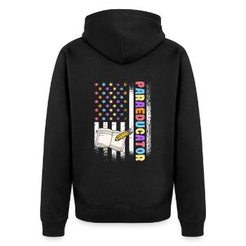 Klassenzimmer Assistent Paraprofessional US - Unisex Premium Bio Zip Hoodie - Schwarz - Hinten - Nico (187cm)
