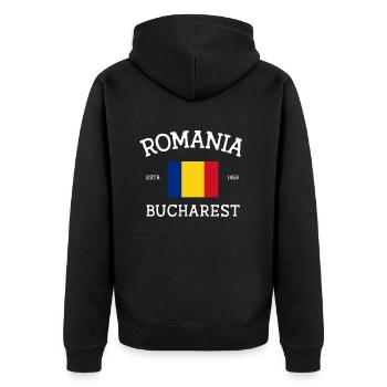 Romania - Unisex Premium Organic Zip Hoodie - black - Back - Nico (187cm)