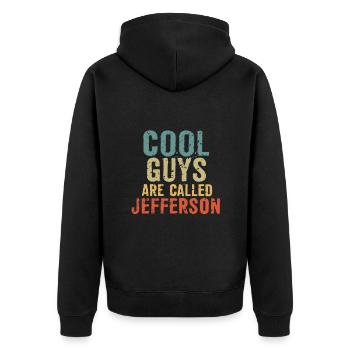 Cool guys are called jefferson - Unisex Premium Bio Zip Hoodie - Schwarz - Hinten - Nico (187cm)