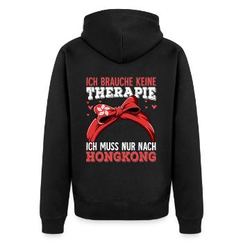 Hongkong - Unisex Premium Bio Zip Hoodie - Schwarz - Hinten - Nico (187cm)