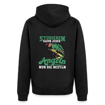 Angeln Fischen Studieren kann jeder - Unisex Premium Bio Zip Hoodie - Schwarz - Hinten - Nico (187cm)