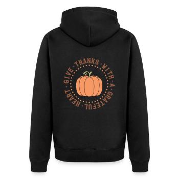 Give Thanks With A Grateful Heart - Thanksgiving - Unisex Premium Organic Zip Hoodie - black - Back - Nico (187cm)