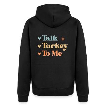 Talk Turkey To Me - Turkey Retro Thanksgiving - Unisex Premium Bio Zip Hoodie - Schwarz - Hinten - Nico (187cm)