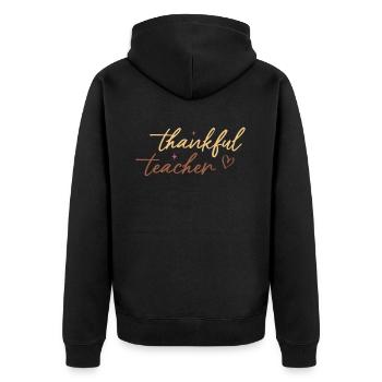 Thankful Teacher Turkey Pilgrim Retro Thanksgiving - Unisex Premium Bio Zip Hoodie - Schwarz - Hinten - Nico (187cm)