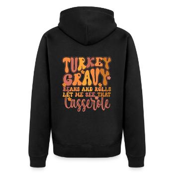 Drôle de sauce à la dinde : Dinde pèlerine Thanksgiving - Veste à capuche bio Premium Unisexe - noir - Dos - Nico (187cm)