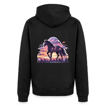 Pferd Pferde Ross Gaul Reiten Pferdekopf Reiter - Unisex Premium Bio Zip Hoodie - Schwarz - Hinten - Nico (187cm)